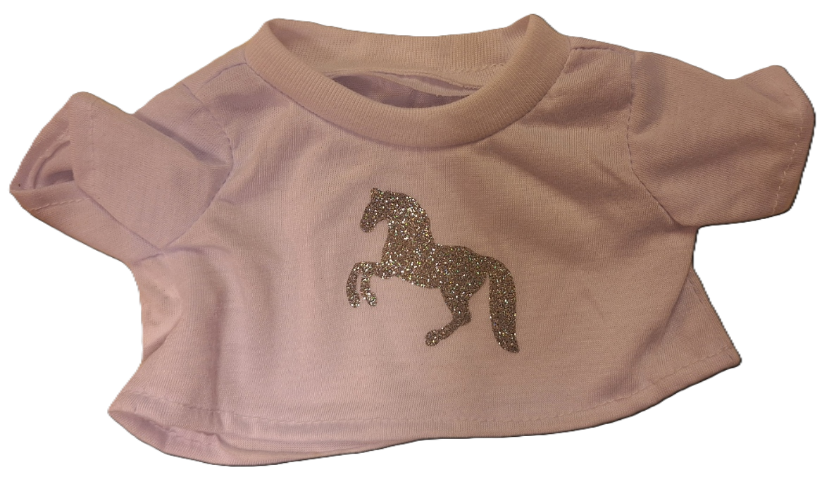 Hvid T-shirt med tryk. sølv glimmer, forskellige motiver